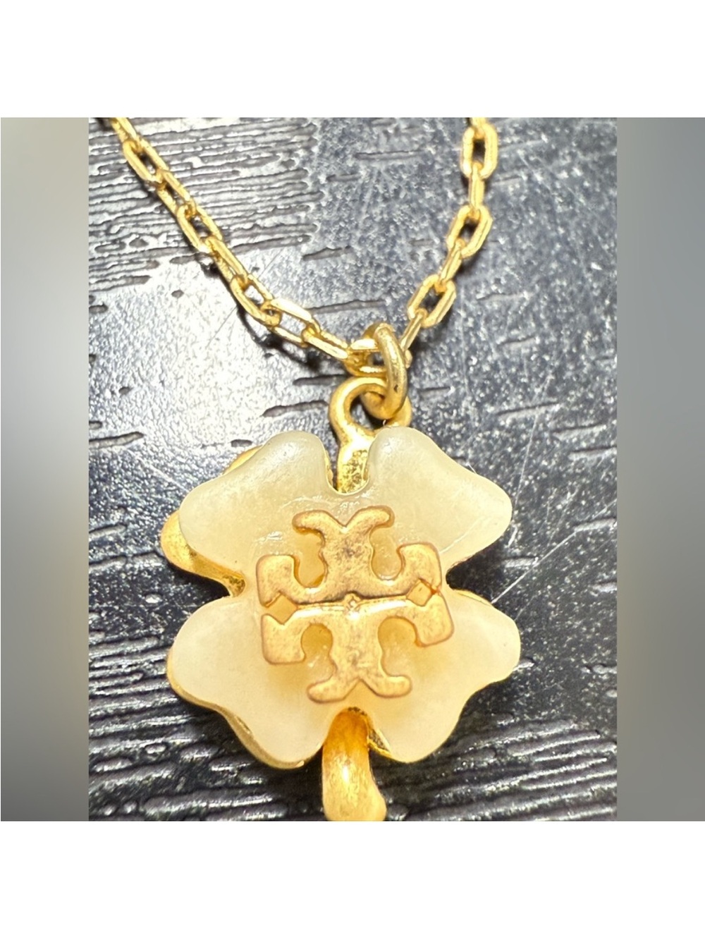 Tory Burch Gold-Tone Clover Pendant Necklace with Cream Enamel